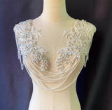 A Pair of Luxury Rhinestone Appliques with Beaded Chains Ivory Lace Embellishments for Bridal Dresses, Dance Costumes, DIY Sewing