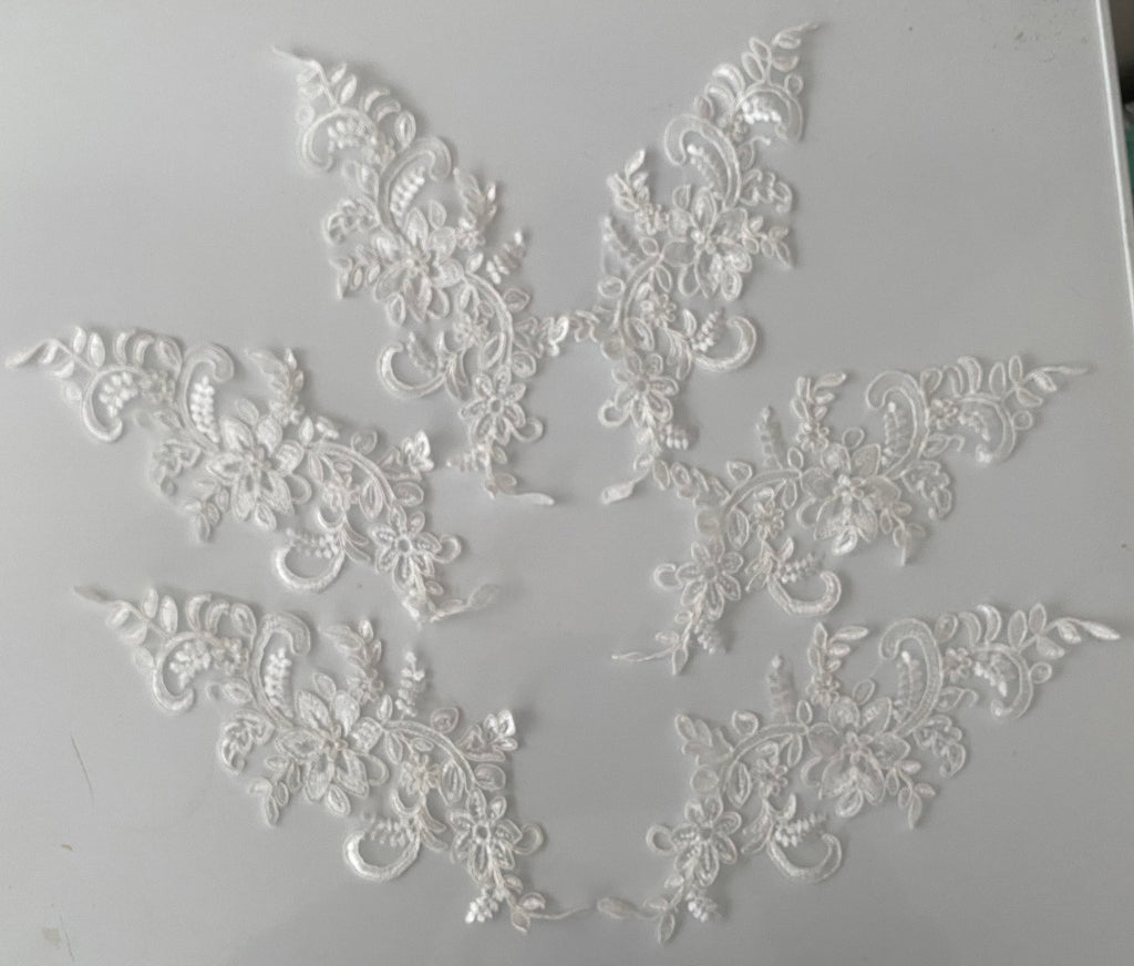 Craftuneed Bundle 6pcs ivory sew on lace applique embroidered floral tulle lace motif patch
