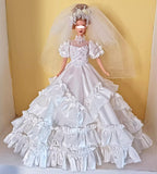 Craftuneed 1:6 miniature 90s Inspired Vintage Doll Wedding Gown Bridal Dress and Veil with ruffle details Handmade