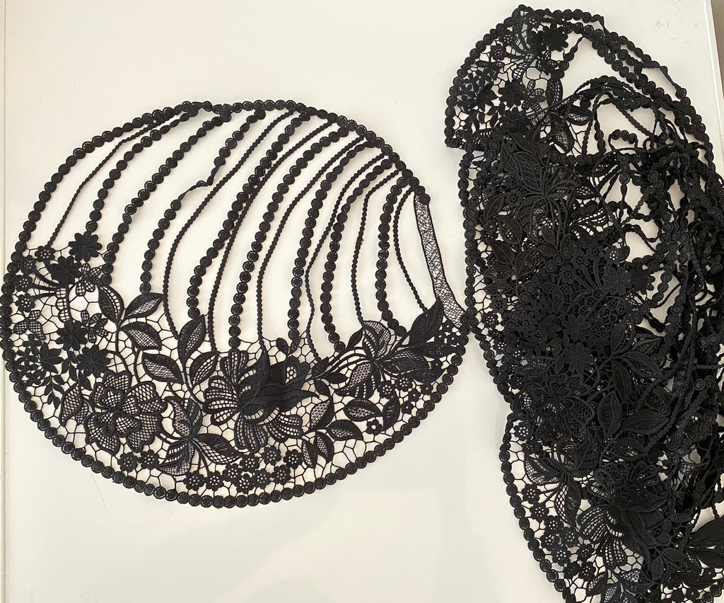 Craftuneed Bundle 4pcs Black floral cotton lace applique sew on collar floral lace motif patch