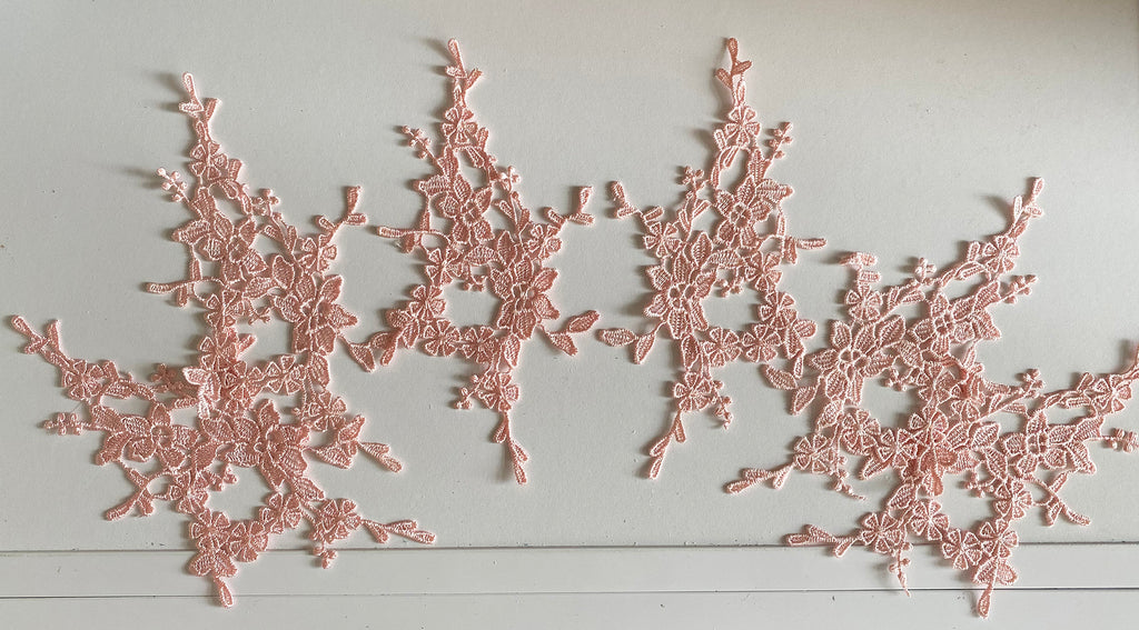 Craftuneed Bundle 6pcs salmon pink floral lace applique sew on embroidered lace motif patch