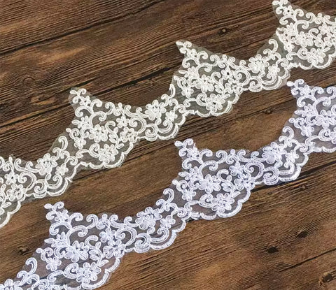 10 Yards Floral Lace Trim – White or Ivory Embroidered Tulle Lace for Bridal Sewing DIY