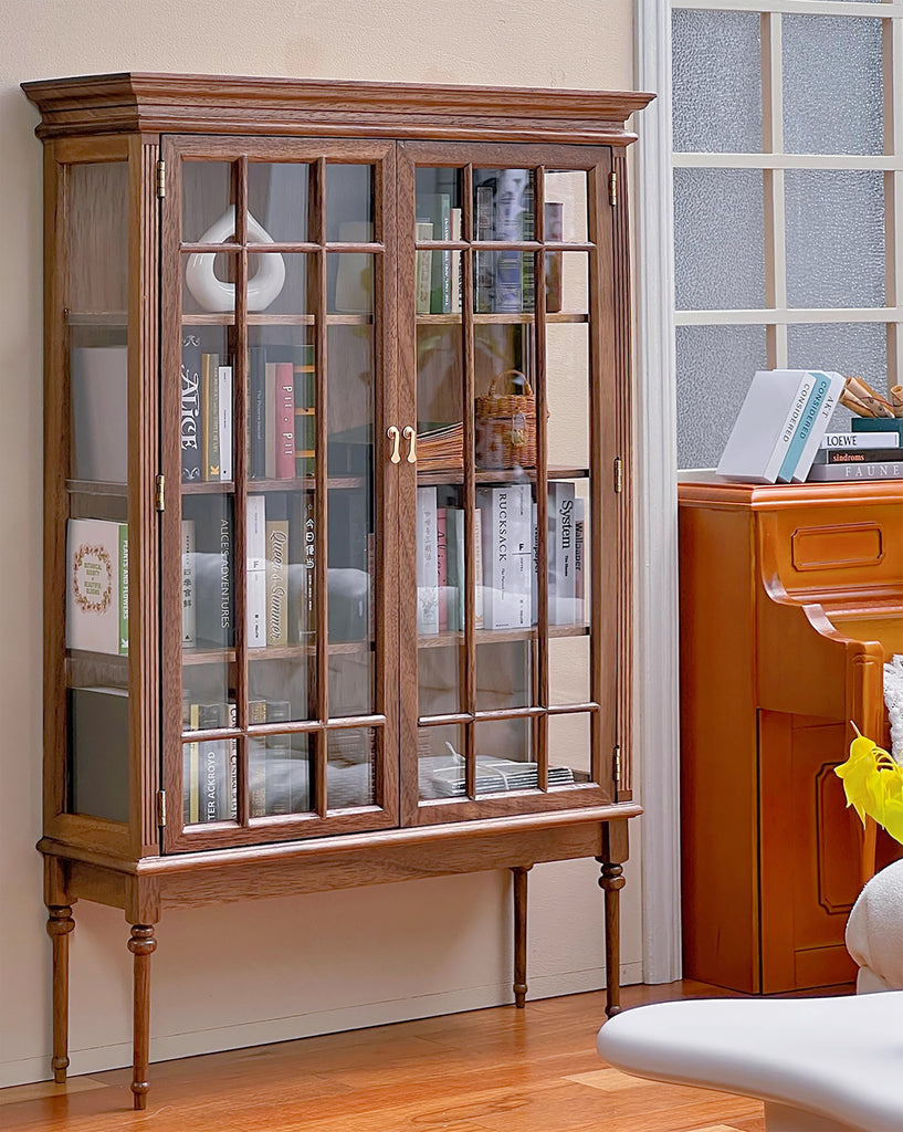 Craftuneed 1:6 Miniature Dark brown Display Cabinet Dollhouse Showcase Bookcase Wine Wood Cabinet Doll Furniture