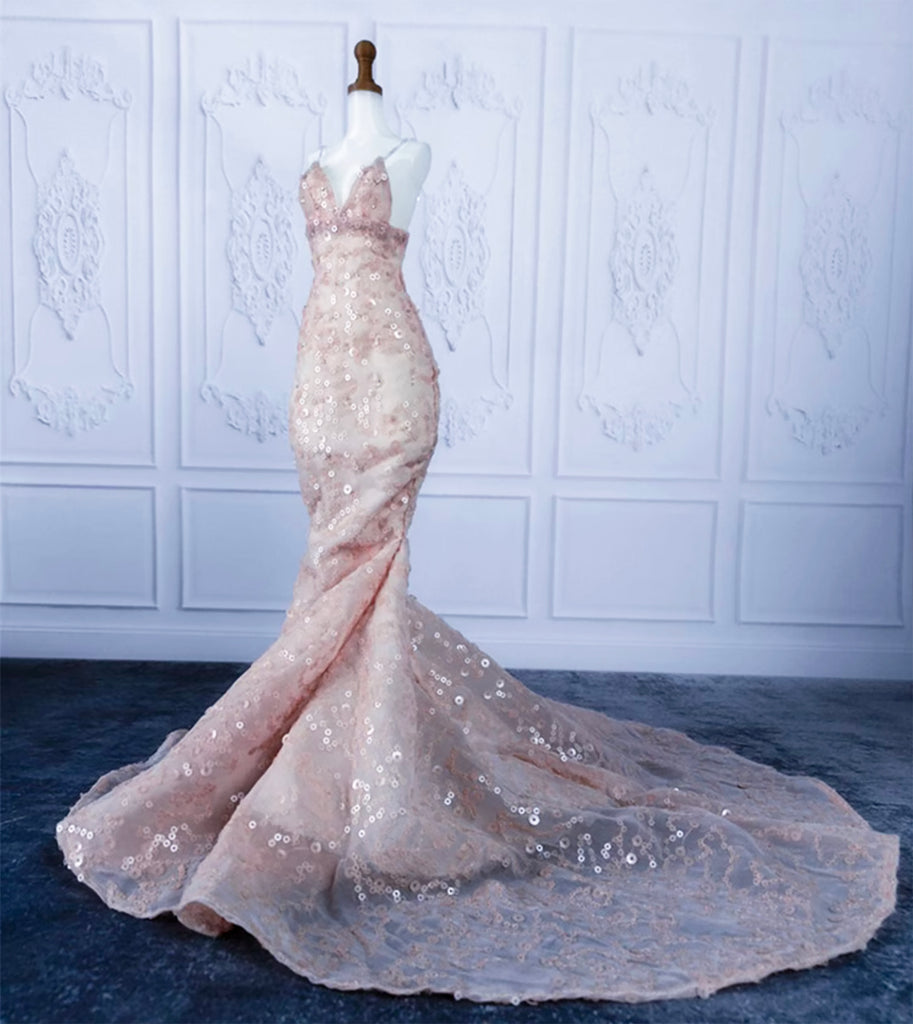 Craftuneed Handmade Blush Pink Doll Mermaid Evening Dress Glamorous Sequins Doll Gown Fit For 1/6 1/4 1/3 Fashion Dolls