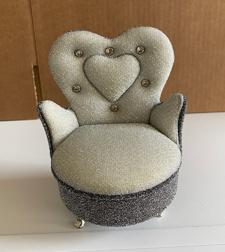 Craftuneed 1:6 Scale Doll Sofa Chair Silver Grey Glitter Heart Shaped Jewellery Box Organizer with Mirror