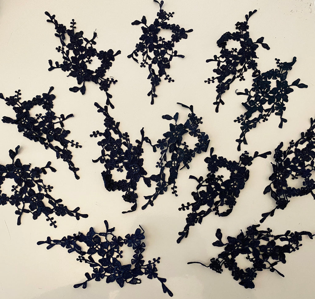 Craftuneed Bundle 12pcs navy sew on lace applique embroidered floral lace motif patch