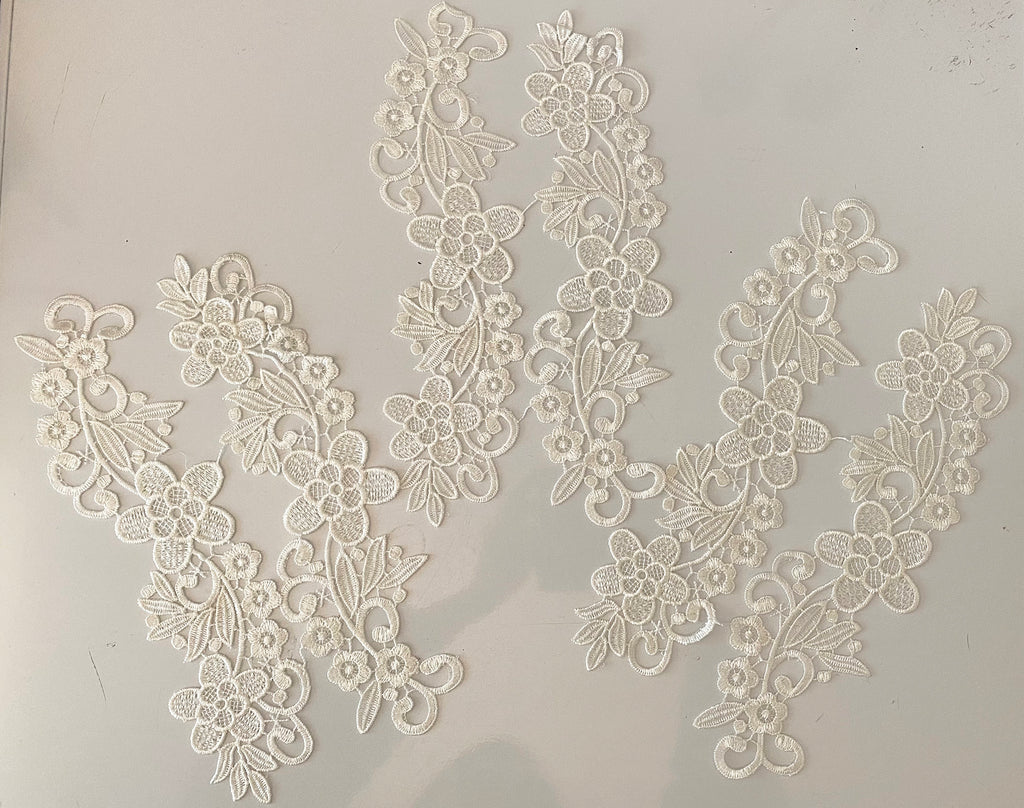 Craftuneed Bundle 6pcs ivory lace applique sew on embroidered floral lace motif patch
