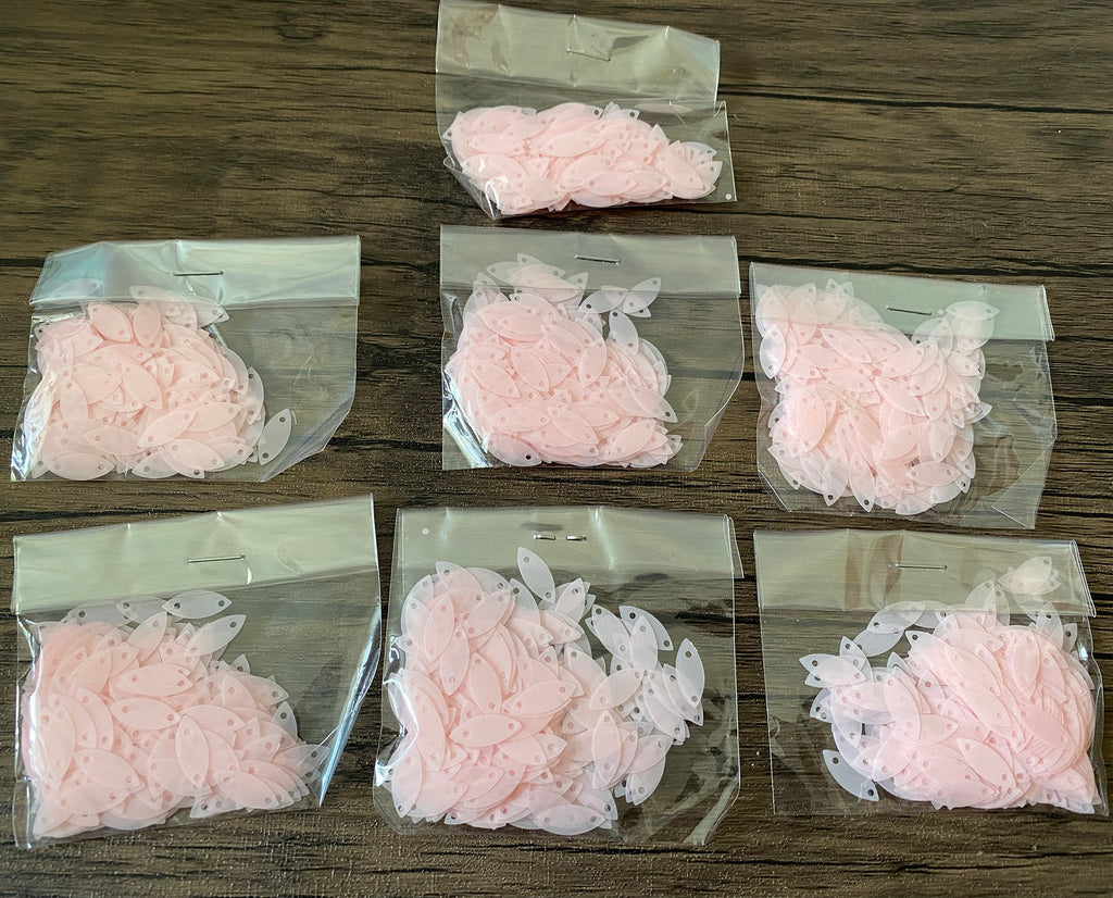 Job lot 7 packages Baby Pink eye shape sequins 1.5cm X 0.6 cm for craft making