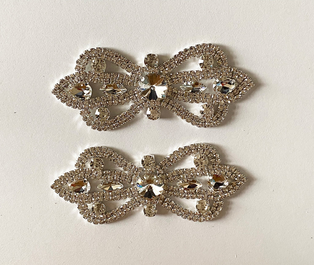 Bundle 2pcs Silver Bridal Wedding Rhinestones applique butterfly embellishments diamante motif