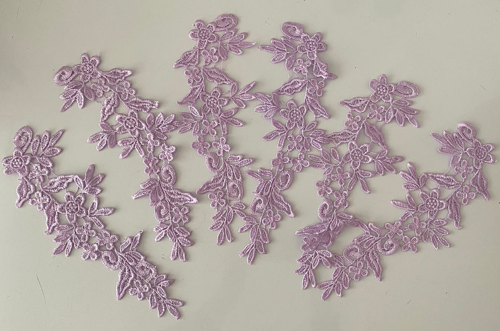 Craftuneed Bundle 6pcs light purple sew on lace applique embroidered floral lace motif patch