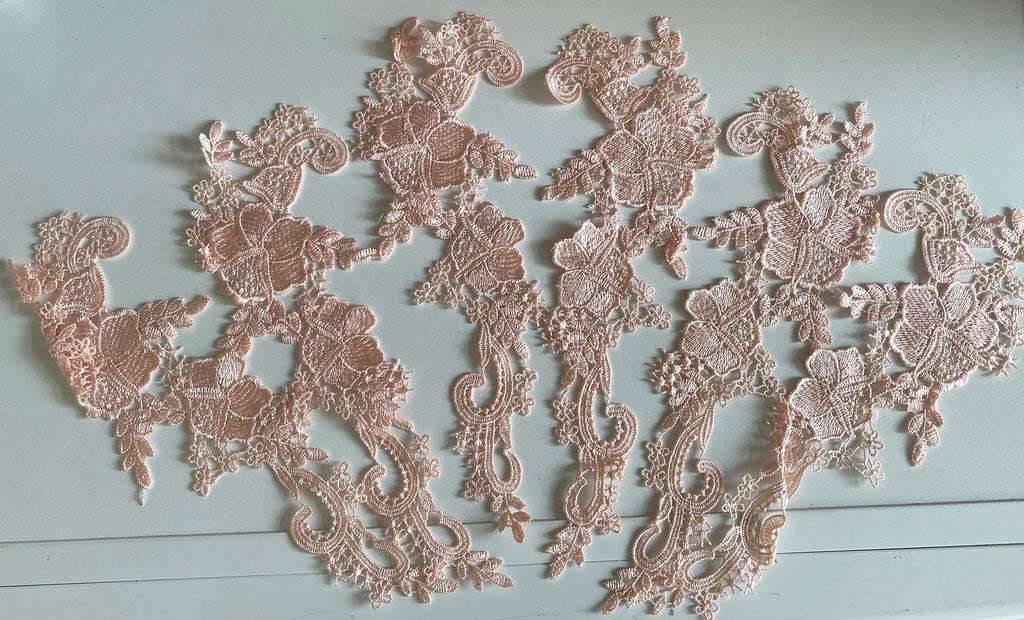 Craftuneed Bundle 6pcs Skin Pink floral lace applique sew on embroidered cotton lace motif patch