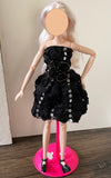 Craftuneed 1:6 miniature doll black evening dress mini dollhouse 3D floral sequins ballet dress Handmade