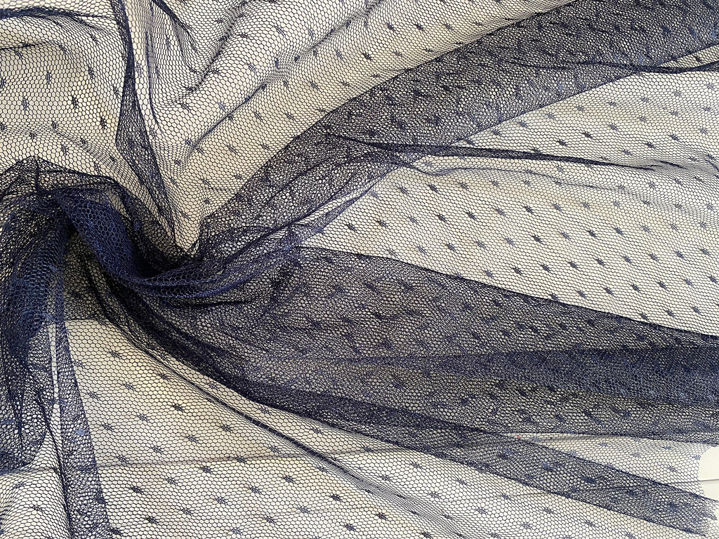Craftuneed Bundle 4 Meters Navy soft dot Mesh tulle fabric Lightweight Mesh Net for Sewing