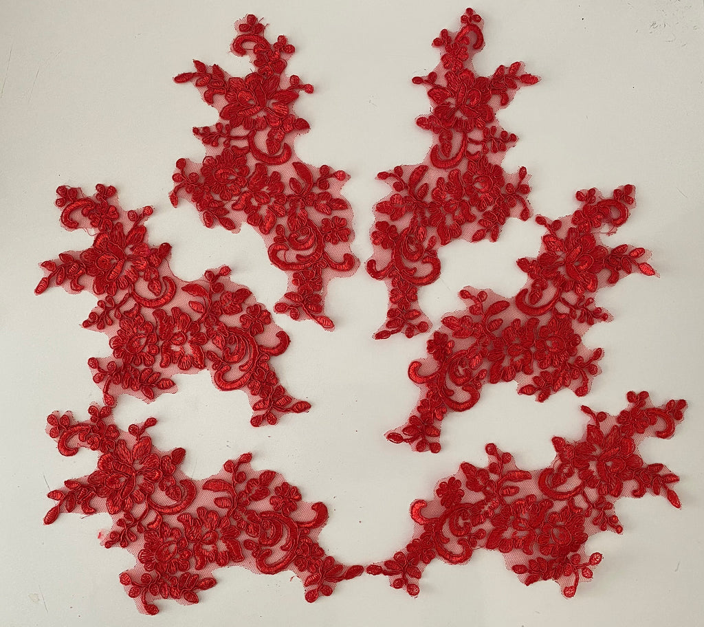 Craftuneed Bundle 6pcs red floral lace applique sew on embroidered tulle lace motif patch