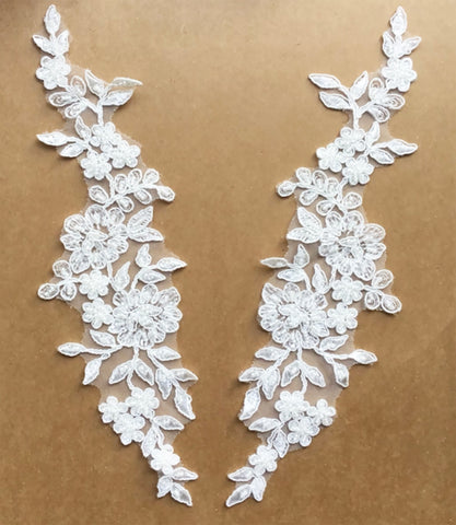 4 Pairs Ivory Beaded 3D Floral Lace Applique Embroidered Lace Motif Patch For Bridal DIY Craft Sewing