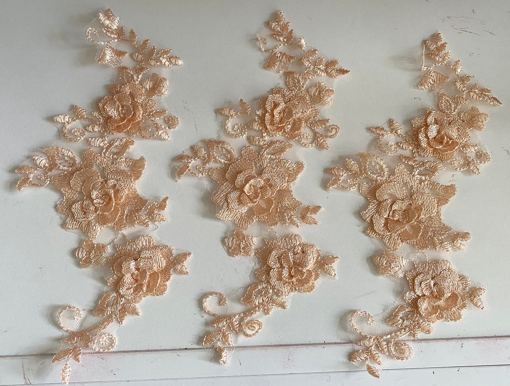 Craftuneed Bundle 3pcs skin pink 3D lace applique sew on double layer embroidered floral lace motif patch