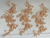 Craftuneed Bundle 3pcs skin pink 3D lace applique sew on double layer embroidered floral lace motif patch