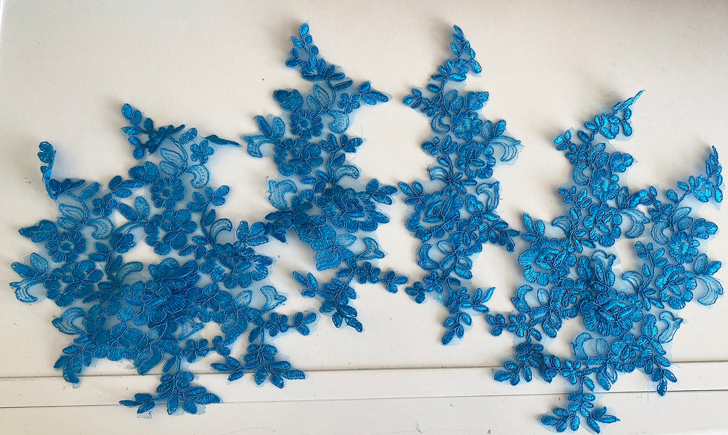 Craftuneed Bundle 6pcs Lagoon Blue floral lace applique sew on embroidered tulle lace motif patch