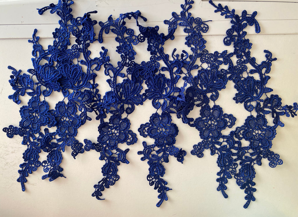 Craftuneed Bundle 6pcs royal blue lace applique sew on embroidered floral lace motif patch