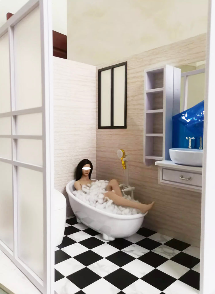 Craftuneed 1:6 Scale Miniature Doll Bathroom Scene Setup Dollhouse Bathtub Sink & Toilet Furniture for Fashion Dolls