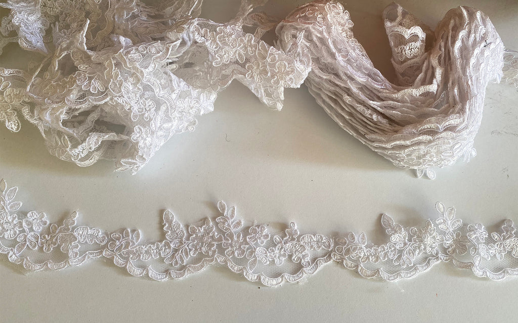 Craftuneed Bundle 9 Meters ivory floral lace trim sew on embroidered tulle dress lace trimming