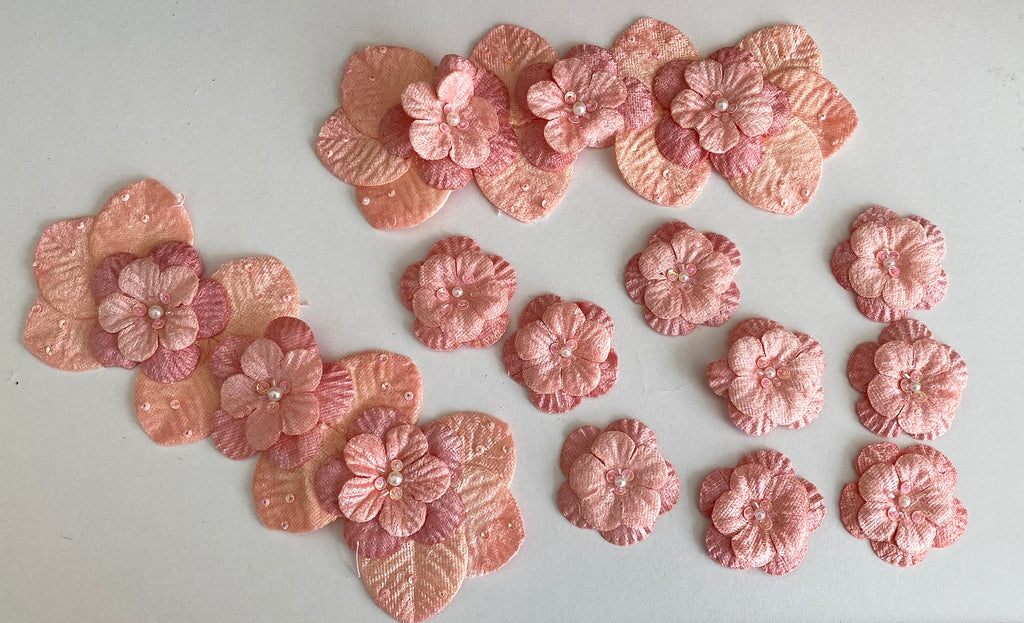 Bundle 11pcs Peach Pink Beaded Floral Motif sew on beads floral applique patch