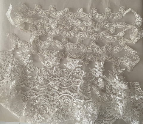 Craftuneed Job lot 4 yards ivory floral tulle lace trim sew on bridal embroidered lace trimming