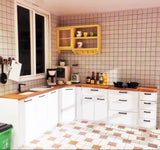 Craftuneed 1:12 Scale Miniature Dollhouse Kitchen L-Shape Cabinet Furniture with Sink Stove Corner Storage Units
