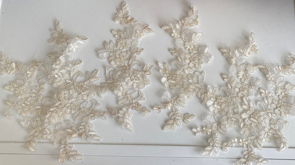 Craftuneed Bundle 6pcs Champagne cream sew on floral lace applique embroidered lace motif patch