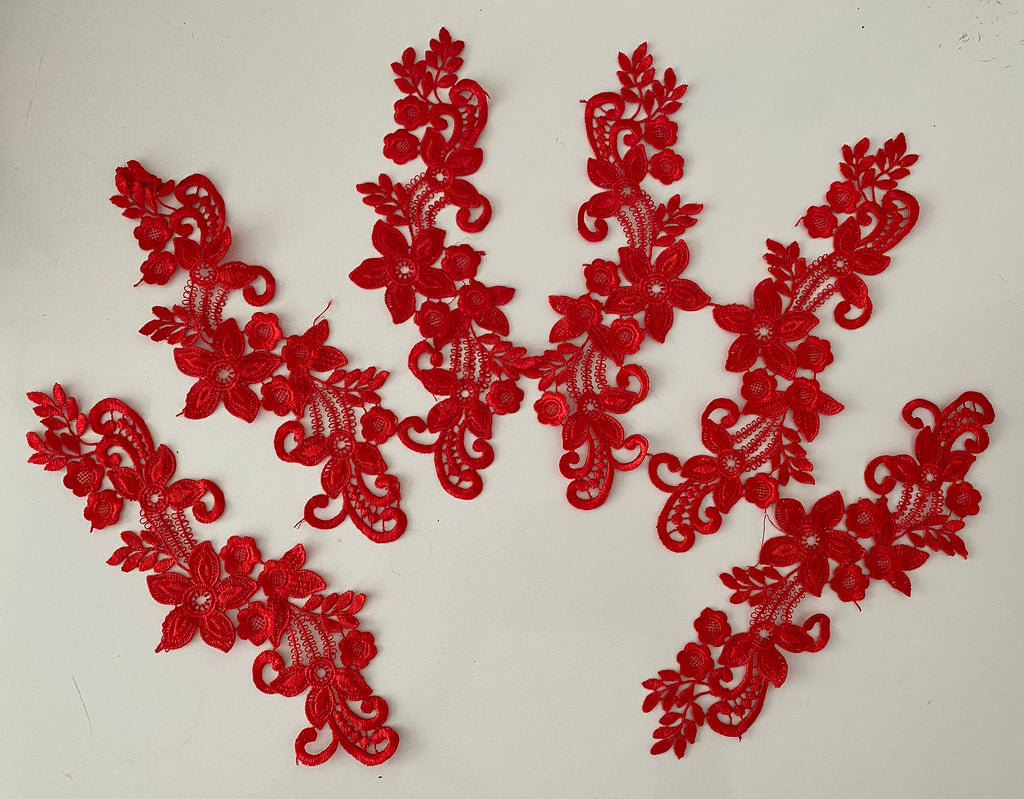Craftuneed Bundle 6pcs red sew on lace applique embroidered floral tulle lace motif patch