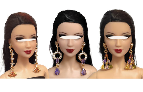 Craftuneed 1:6 Scale Miniature Doll Glamorous Drop Earrings Handmade Luxury dollhouse jewellery faux diamonds Earrings Accessories