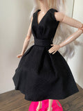 Craftuneed 1:6 miniature doll black evening dress mini dollhouse V-Neck ball gown dress Handmade