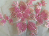 Bundle 5pcs Pink shades Sequin Floral Lace Applique: Sew-On Tulle Motif Patch (28cm x 14cm)