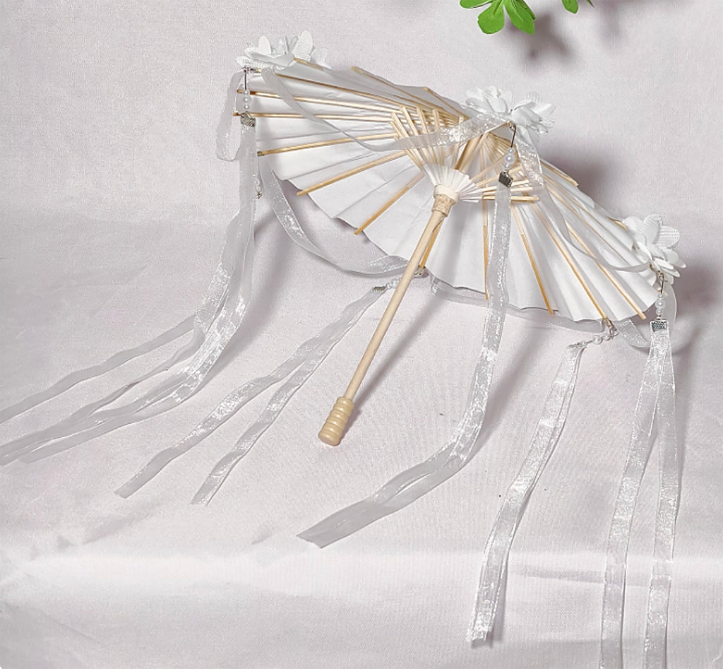 Miniature Japanese Style Oil Paper Parasol with Tassels Doll Umbrella Available for 1/6, 1/4, 1/3 Scale Dollhouse Accessory Handmade
