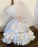 Craftuneed 1:6 miniature 90s Inspired Vintage Doll Wedding Gown Bridal Dress and Veil with ruffle details Handmade