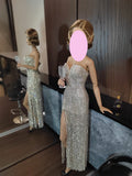 Craftuneed 1:6 miniature doll rhinestone long dress dollhouse luxury evening maxi dress Handmade