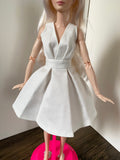 Craftuneed 1:6 miniature doll white evening dress mini dollhouse V-Neck party ball gown dress Handmade