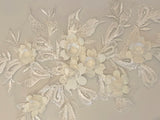 Craftuneed A Mirror Pair off white colour 3d floral lace applique sew on embroidered sequins lace motif patch