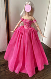 Craftuneed 1:6 miniature doll sharp pink evening ball gown mini doll lace party dress veil Handmade