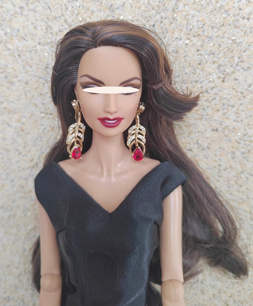 Craftuneed 1:6 Scale Miniature Doll Glamorous Drop Earrings Handmade Luxury dollhouse jewellery faux diamonds Earrings Accessories
