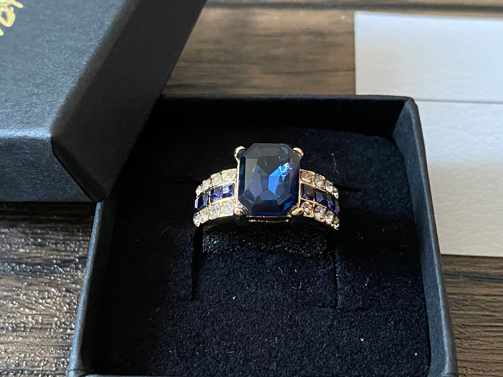 Craftuneed 925 silver plated navy rectangular zircon fine ring women jewellery gift