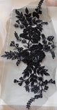 Black Beaded Floral Lace Applique Embroidery Sequins Motif Patch Luxury (4 Pairs)