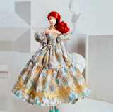 Craftuneed 1:6 Miniature Doll Dress Victorian Princess Floral Gown with Sunflower Print Elegant Handmade Outfit For Collectible Dolls