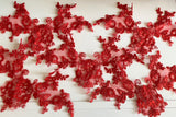 Craftuneed Bundle 5pcs Red tulle lace applique sew on embroidered floral lace motif patch
