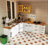 Craftuneed 1:12 Scale Miniature Dollhouse Kitchen L-Shape Cabinet Furniture with Sink Stove Corner Storage Units