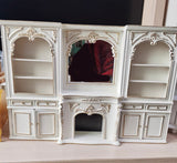 Craftuneed 1:12 Scale Miniature Dollhouse Victorian Style Fireplace Display Cabinet with Shelves & Mirror Doll Storage Furniture