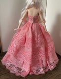 Craftuneed 1:6 miniature doll peach pink evening ball gown mini doll lace wedding dress Handmade