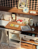 1:6 Scale Kitchen Sink Bar Counter Miniature Dollhouse Kitchen Wooden Countertop with Sink & Shelves Cabinet Furniture
