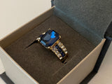 Craftuneed 925 silver plated navy rectangular zircon fine ring women jewellery gift Size US 7 UK N (1/2)