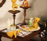 Craftuneed 1:12 Scale Limited Edition Set of 5 Miniature Poseable Teddy Bears Dollhouse Moveable Jointed Bear Figurines for Doll Scen